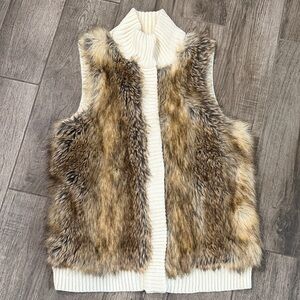 Michael Kors Cream Knit Faux Fur Sweater Vest